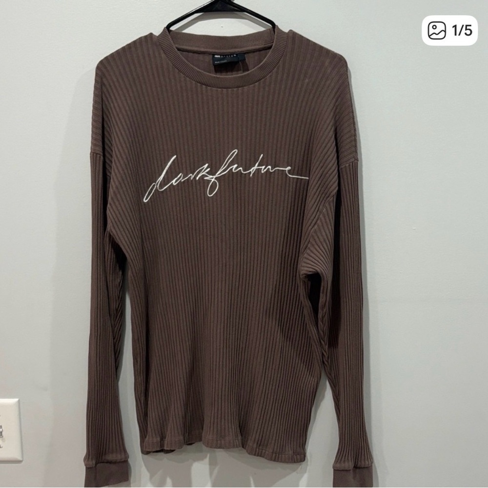 ASOS Brown Ribbed Sweater with Script Design - Picture 6 of 6